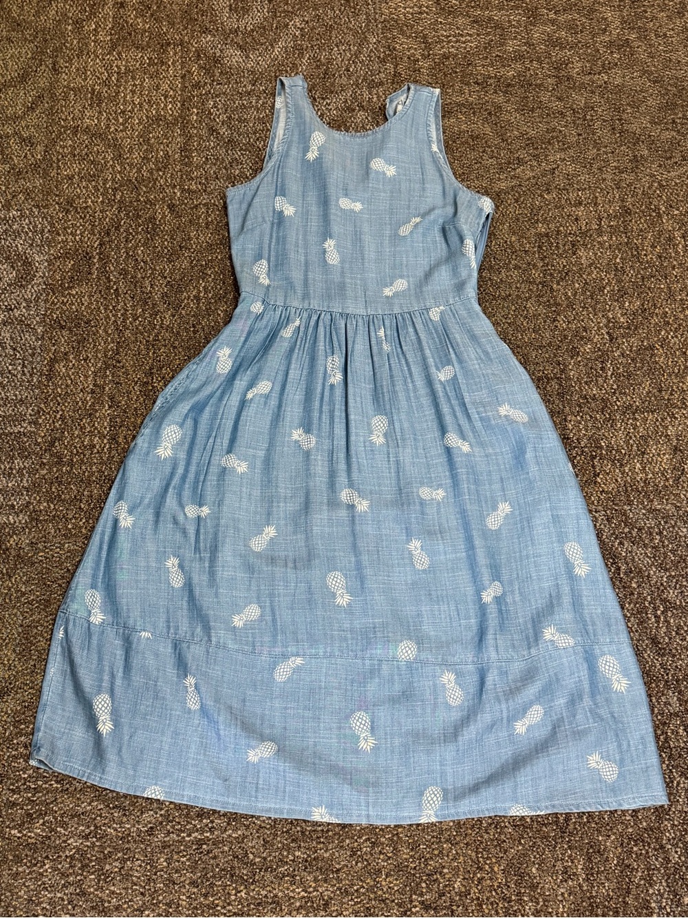 Girls' Light Blue Sleeveless Pineapple Print Casual Dress